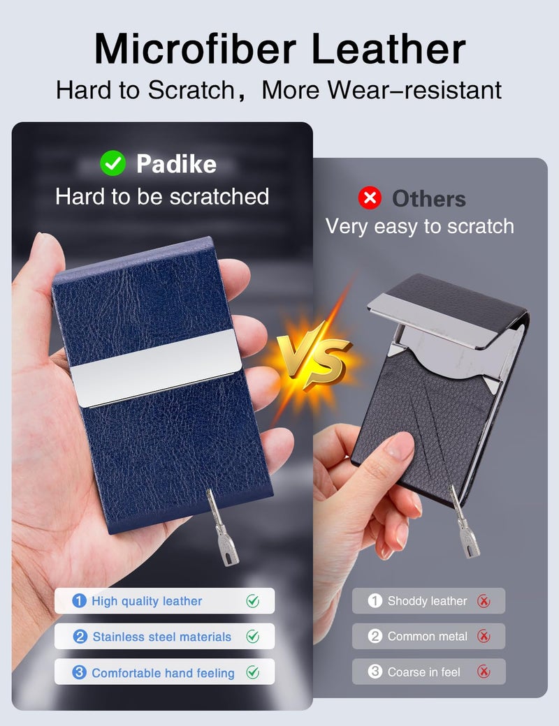 Padike Professional Business Card Holder PU Leather Business Card Case Name Card Holder Slim Metal Pocket Card Holder with Magnetic Shut (Z-Blue) - Image 3